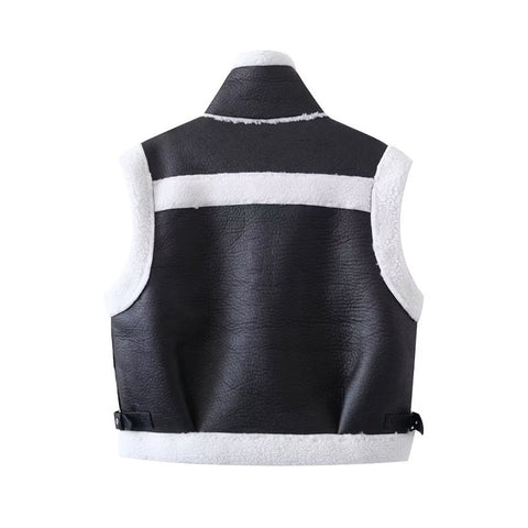 Loose Motorcycle Lamb Fur Women's Fur Integrated Thickening Vest All-match Fashion Waistcoat Outerwear Vest