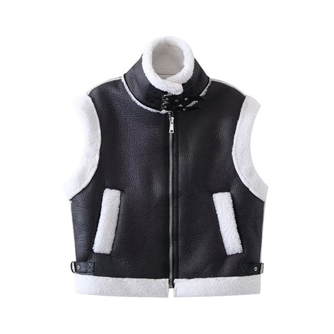 Loose Motorcycle Lamb Fur Women's Fur Integrated Thickening Vest All-match Fashion Waistcoat Outerwear Vest